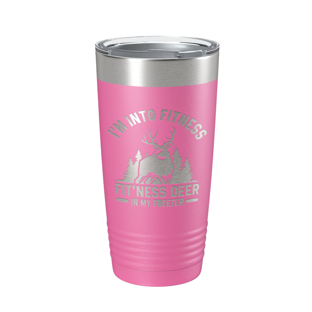 Deer Hunter Funny Tumbler Travel Mug I'm Into Fitness Fitting This Deer In My Freezer Insulated Laser Engraved Hunting Gift Coffee Cup 20 oz