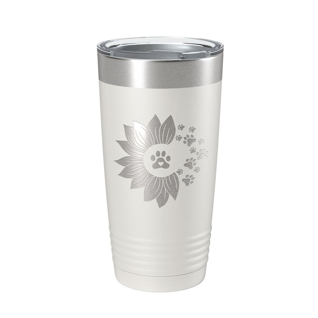 Sunflower With Dog Pawprints Tumbler Travel Mug Insulated Laser Engraved Coffee Cup Gift For Women Dog Lovers Sun Flower 20 oz