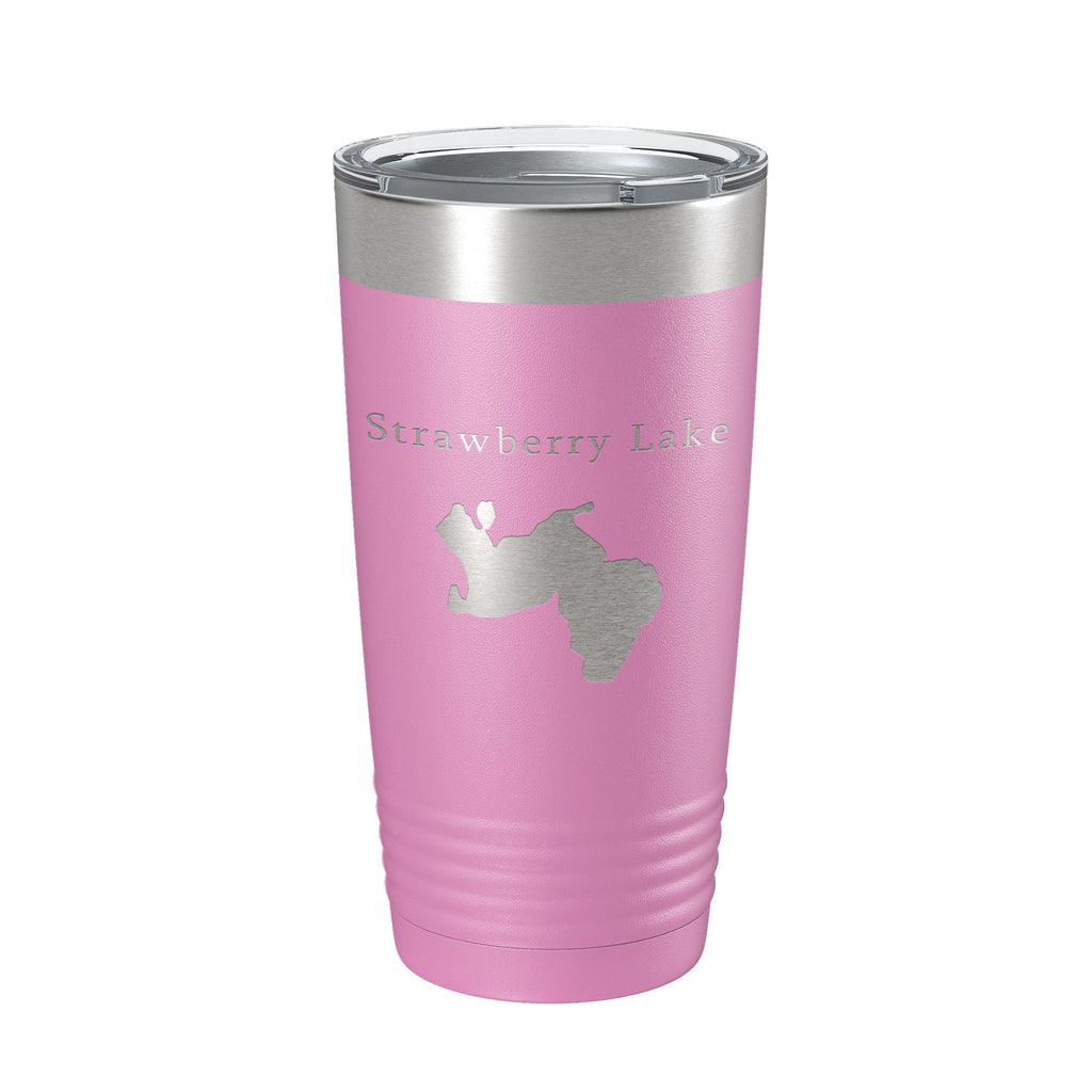 Strawberry Lake Map Tumbler Travel Mug Insulated Laser Engraved Coffee Cup Huron River Chain of Lakes Michigan 20 oz