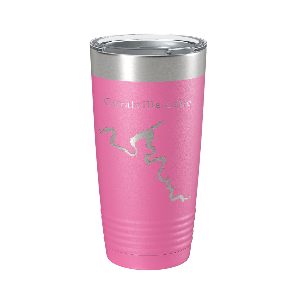 Coralville Lake Map Tumbler Travel Mug Insulated Laser Engraved Coffee Cup Iowa River 20 oz