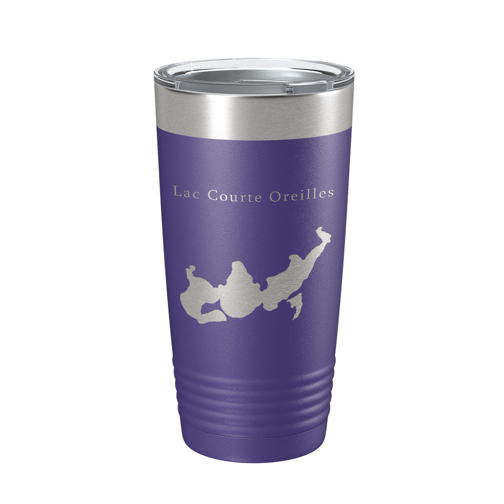 Lac Courte Oreilles Tumbler Lake Map Travel Mug Insulated Laser Engraved Coffee Cup Wisconsin 20 oz