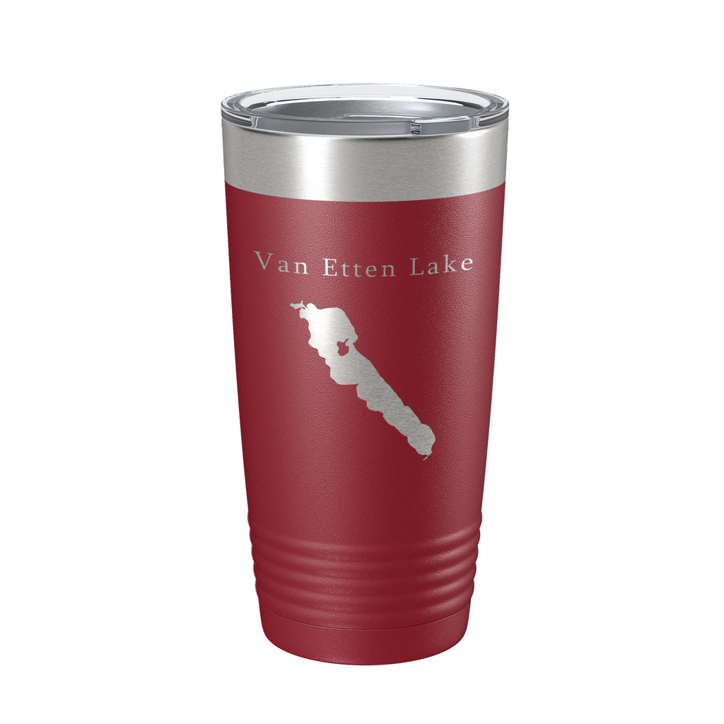 Van Etten Lake Map Tumbler Travel Mug Insulated Laser Engraved Coffee Cup Michigan 20 oz