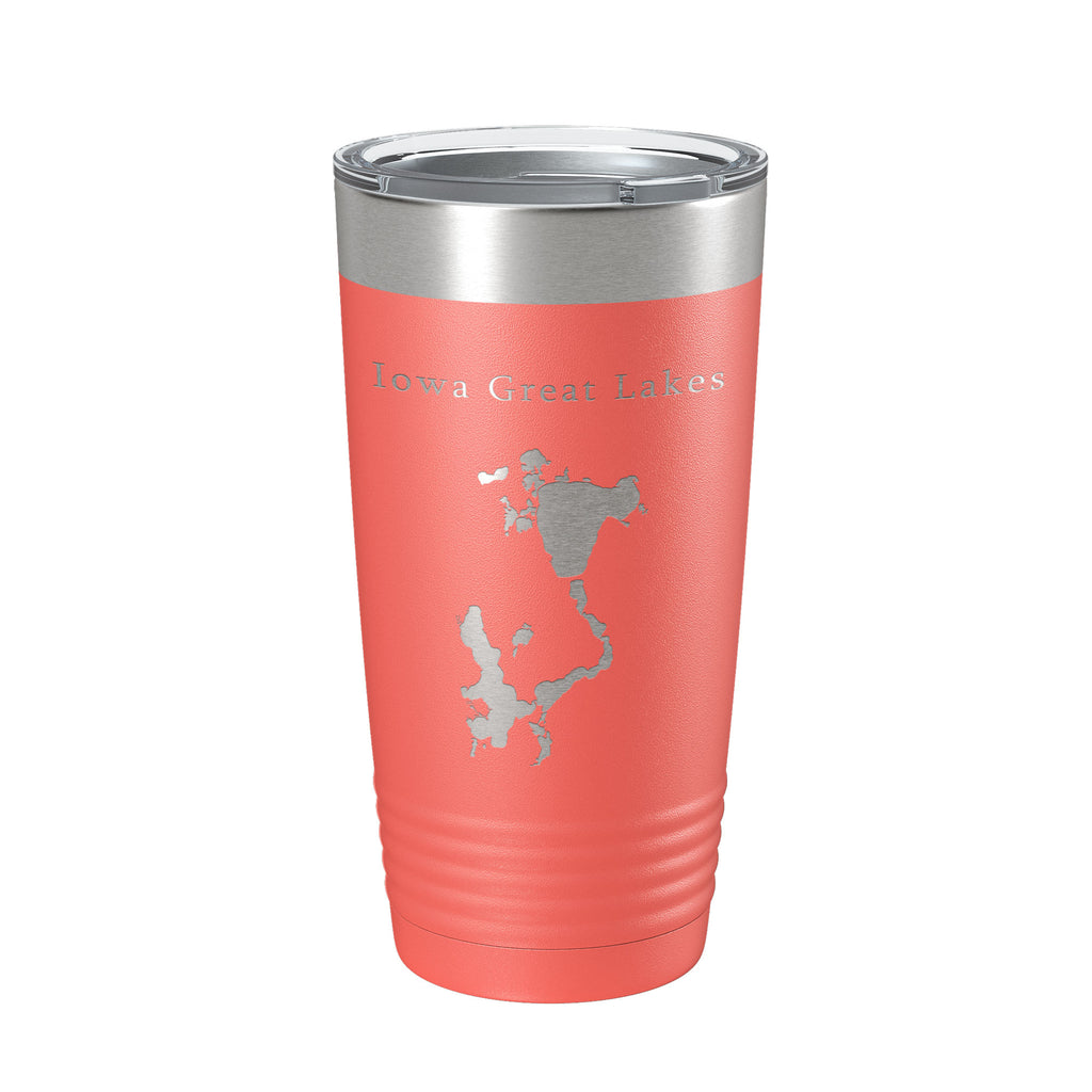 Iowa Great Lakes Map Tumbler Travel Mug Insulated Laser Engraved Coffee Cup Iowa 20 oz