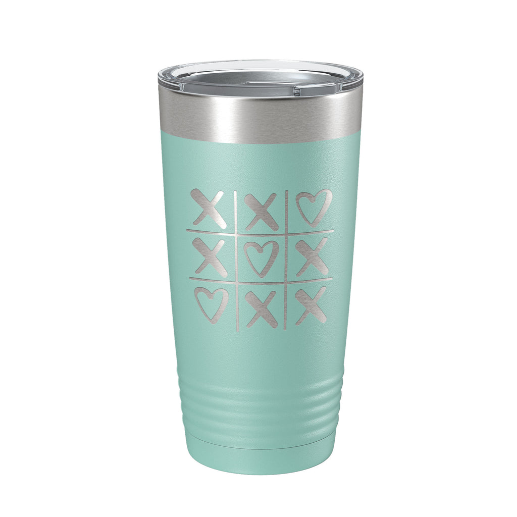 Valentine's Day Tumbler Tic Tac Toe Hearts Travel Mug Insulated Laser Engraved Coffee Cup 20 oz