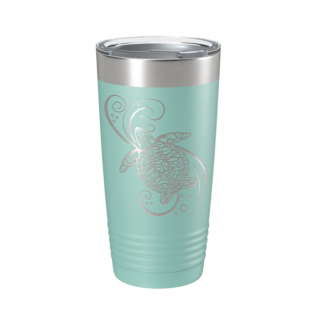 Sea Turtle Mandala Tumbler Travel Mug Insulated Laser Engraved Coffee Cup Turtle Zentangle Pattern Design Gift 20 oz