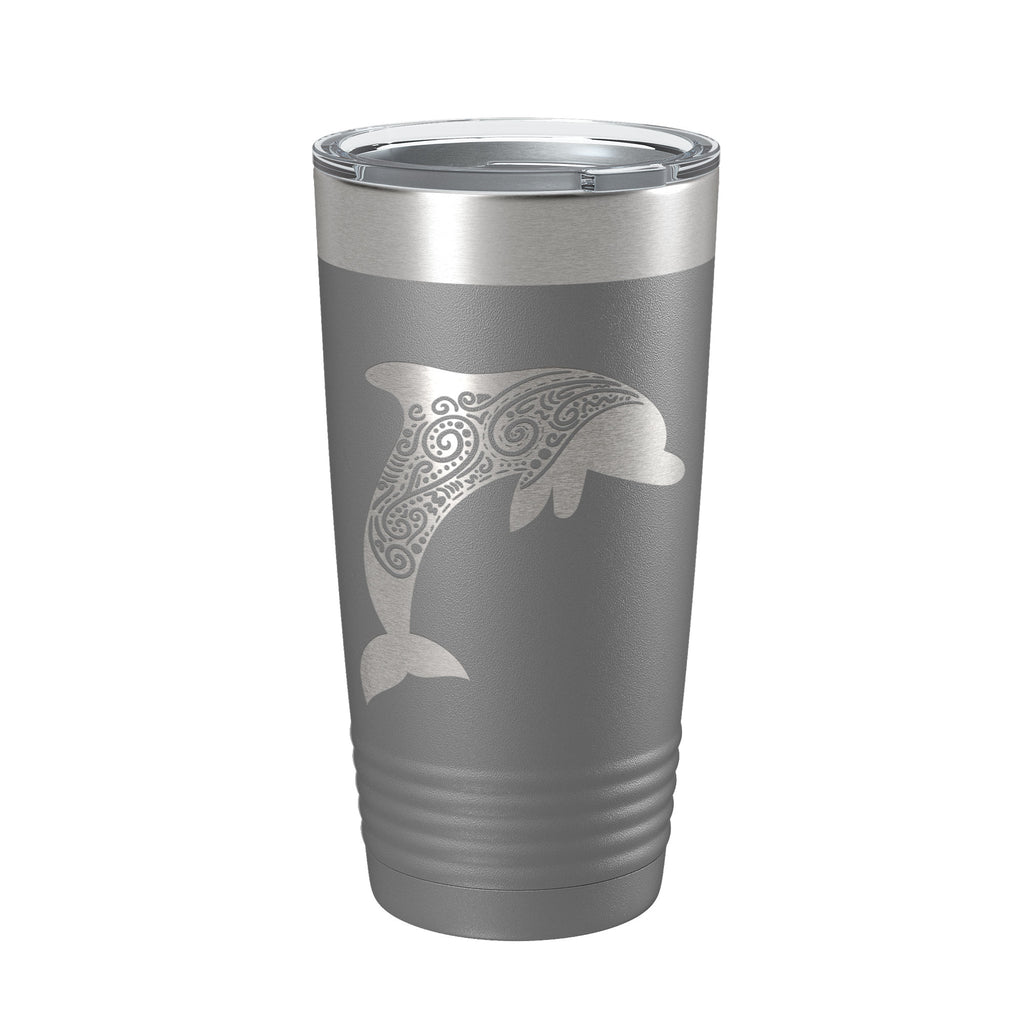 Dolphin Zentangle Tumbler Travel Mug Insulated Laser Engraved Coffee Cup Dolphin Mandala Gift Pattern Design 20 oz