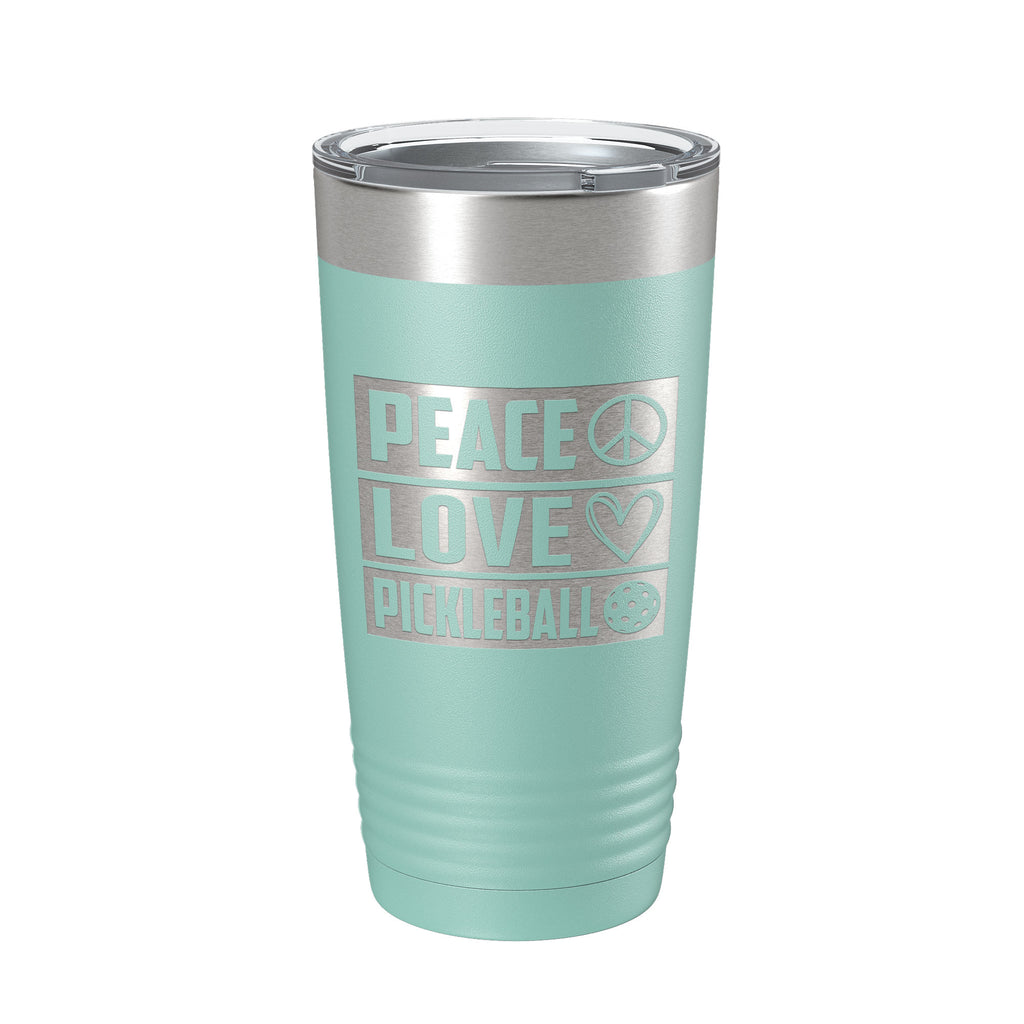 Peace Love Pickleball Tumbler Travel Mug Insulated Laser Engraved Coffee Cup Pickle Ball Gift 20 oz
