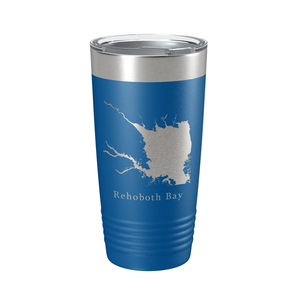 Rehoboth Bay Tumbler Lake Map Travel Mug Insulated Laser Engraved Coffee Cup Delaware 20 oz