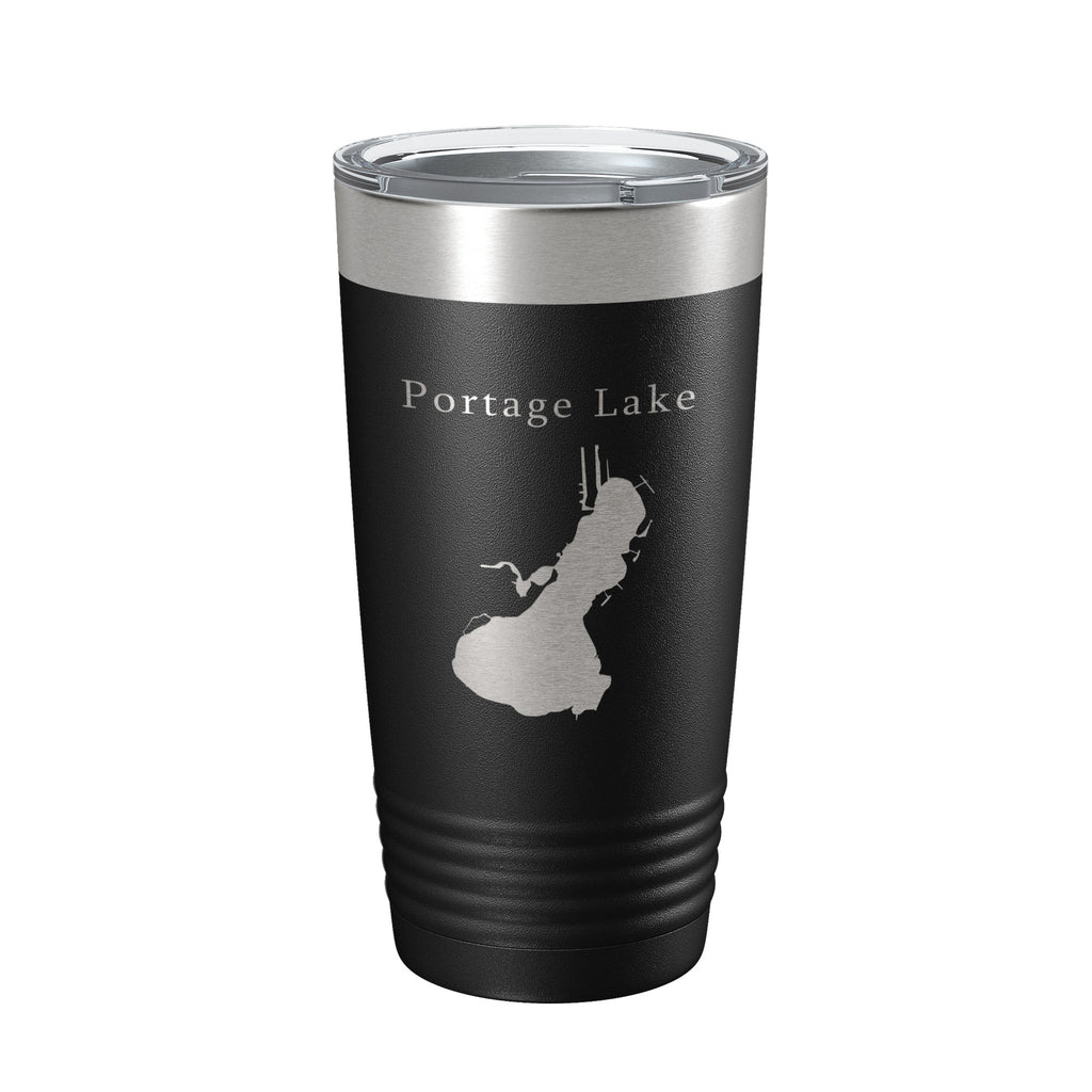 Portage Lake Map Tumbler Travel Mug Insulated Laser Engraved Coffee Cup Huron River Chain of Lakes Michigan 20 oz