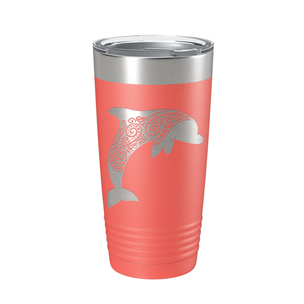 Dolphin Zentangle Tumbler Travel Mug Insulated Laser Engraved Coffee Cup Dolphin Mandala Gift Pattern Design 20 oz