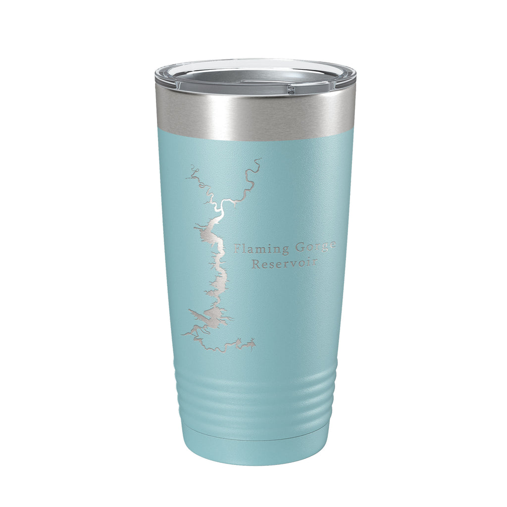 Flaming Gorge Reservoir Tumbler Lake Map Travel Mug Insulated Laser Engraved Coffee Cup Utah Wyoming 20 oz