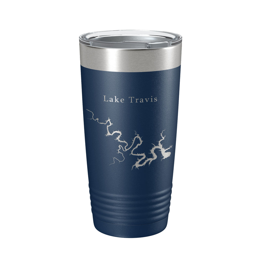 Lake Travis Map Tumbler Travel Mug Insulated Laser Engraved Coffee Cup Texas 20 oz