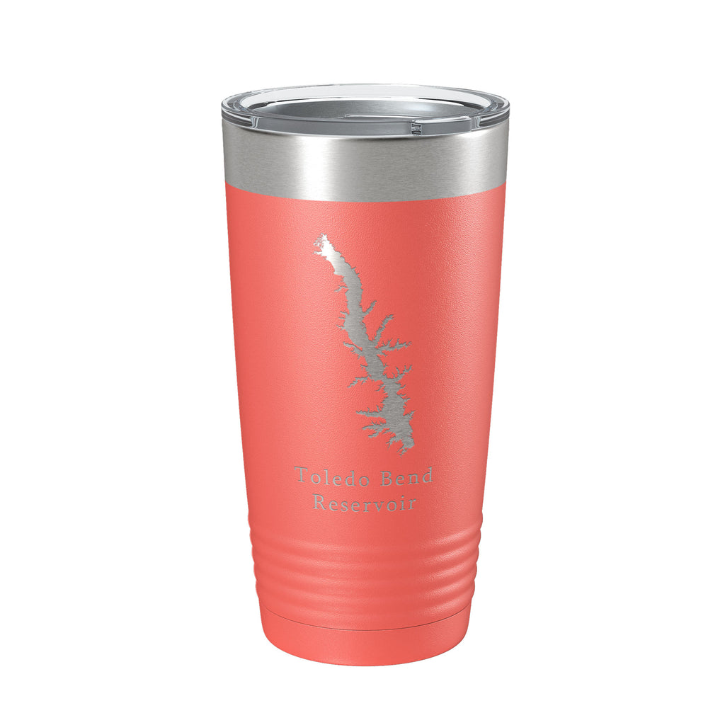 Toledo Bend Reservoir Tumbler Lake Map Travel Mug Insulated Laser Engraved Coffee Cup Louisiana Texas 20 oz
